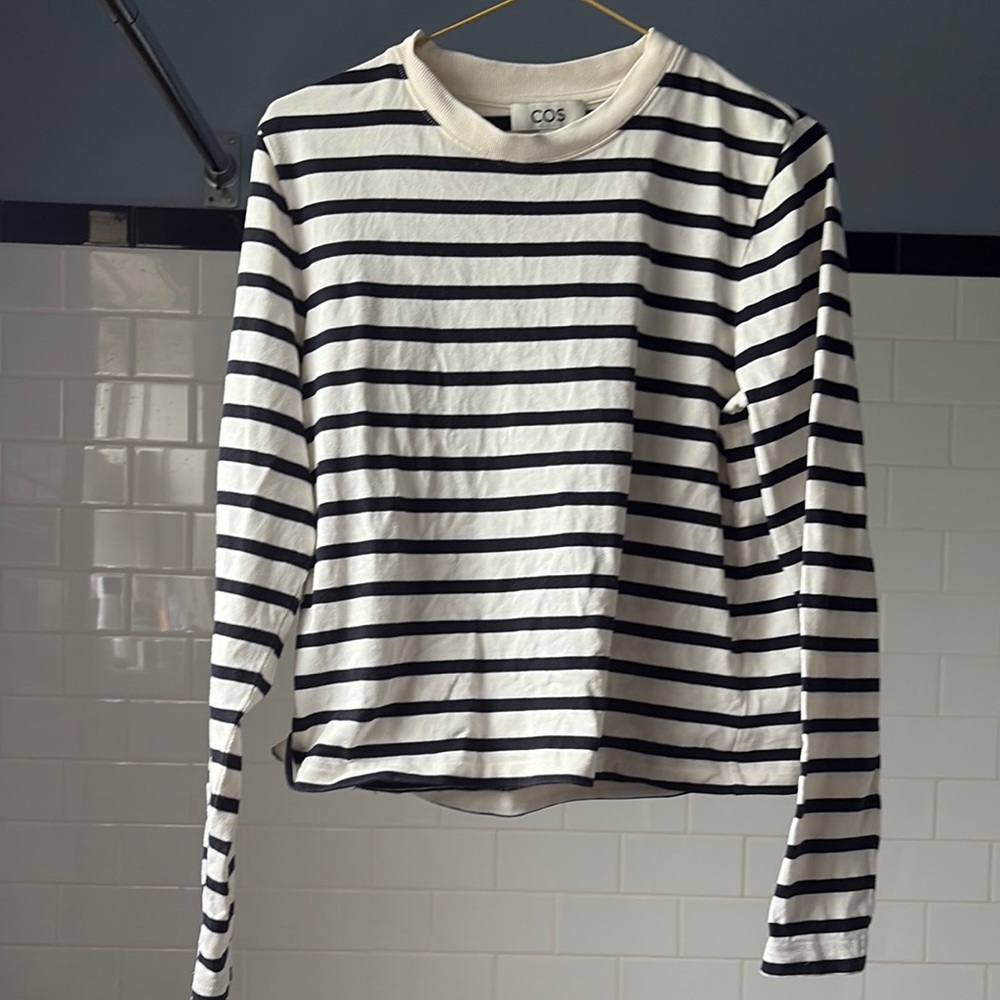 COS Black and White Long Sleeve Striped Tee